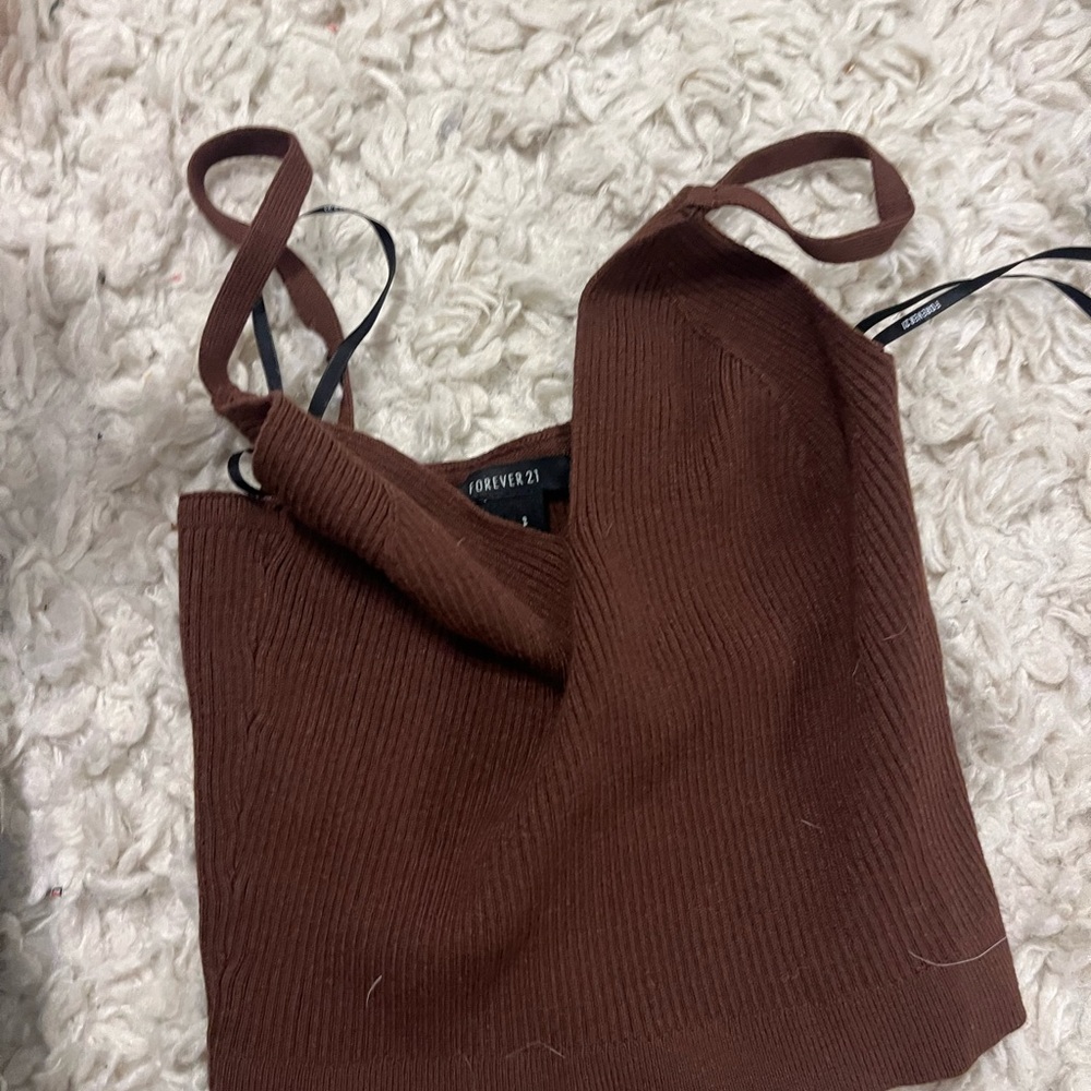 Forever 21 Brown Ribbed Crop Top